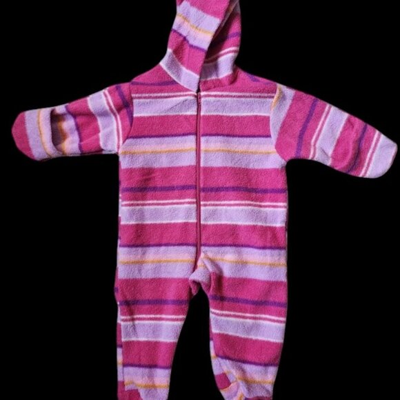 BRIGHT FUTURE Pink Striped Hooded Fleece Snowsuit Infants Girls Size 6-9 months - Picture 3 of 4